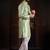 Pista color smart and ethnic woven textured kurta payjama for mens' ethnic looks