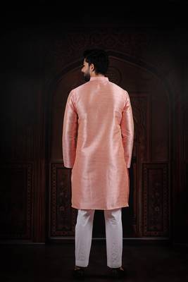 Pink color smart and ethnic woven textured kurta payjama for mens' ethnic looks 2