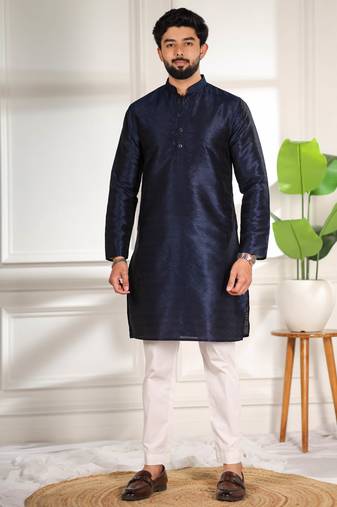 Blue color smart and ethnic woven textured kurta payjama for mens' ethnic looks