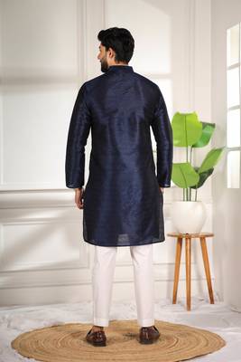 Blue color smart and ethnic woven textured kurta payjama for mens' ethnic looks 2