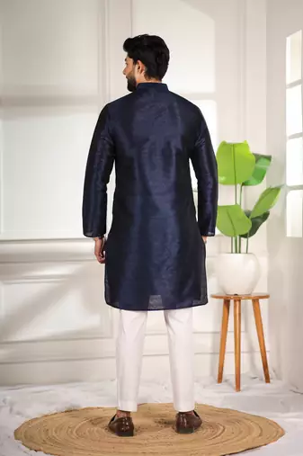 Blue color smart and ethnic woven textured kurta payjama for mens' ethnic looks