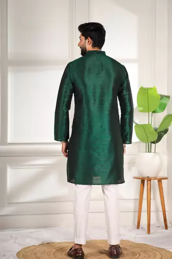 Green color smart and ethnic woven textured kurta payjama for mens' ethnic looks