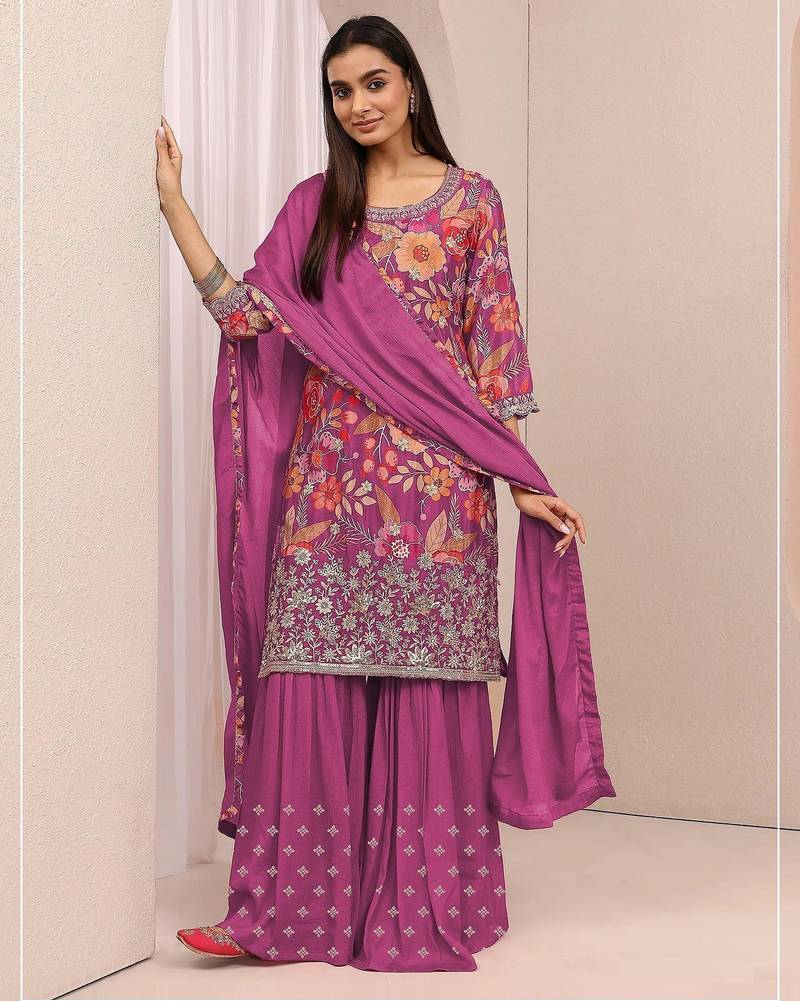 Pink real chinon sharara salwar suit collection