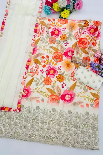 White real chinon sharara salwar suit collection