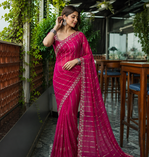 Rani Pink Color HandWork And Sequence Work Satin Saree
