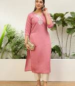 Baby pink color silk blend embroidery long kurta