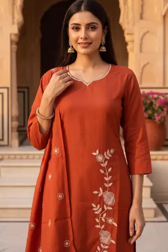 Rust color stylish and partywear roman silk beautiful partywear dress