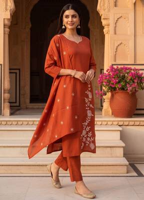 Rust color stylish and partywear roman silk beautiful partywear dress 4