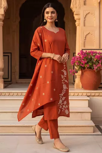 Rust color stylish and partywear roman silk beautiful partywear dress