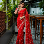 Red Color HandWork And Sequence Work Satin Saree