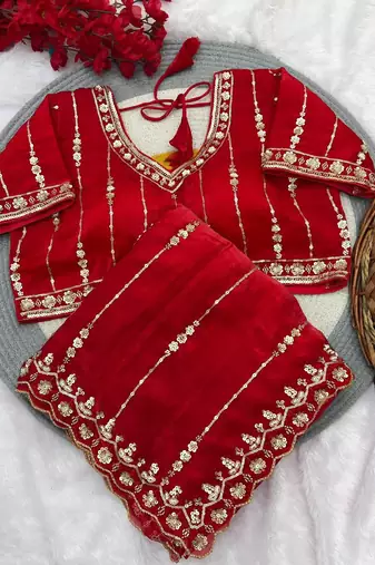 Red Color HandWork And Sequence Work Satin Saree
