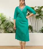 Rama color silk blend embroidery long kurta