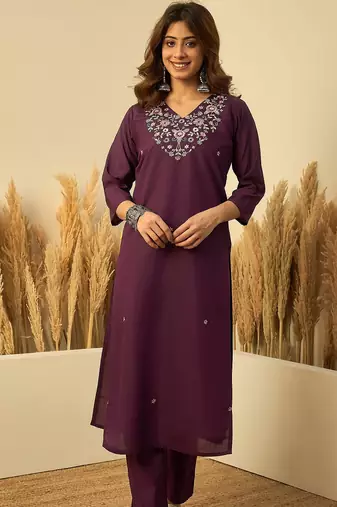 Purple color stylish roman silk embroidered graceful partywear dress