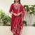 Cherry color stylish roman silk embroidered graceful partywear dress