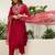 Cherry color stylish roman silk embroidered graceful partywear dress