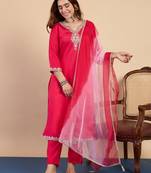 Pink color stylish silk blend embroidered graceful partywear dress
