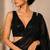 Black beads work shiny georgette partywear saree with full of beads work blouse fabric.