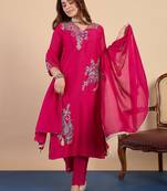 Pink color stylish silk blend embroidered graceful partywear dress