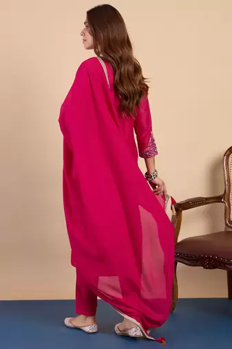 Pink color stylish silk blend embroidered graceful partywear dress