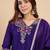 Purple color stylish silk blend embroidered graceful partywear dress