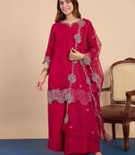Pink color stylish silk blend embroidered graceful partywear dress