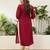 Cherry color silk blend embroidery long kurta