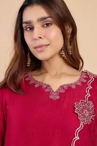Pink color stylish silk blend embroidered graceful partywear dress