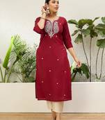 Cherry color silk blend embroidery long kurta