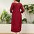 Cherry color silk blend embroidery long kurta