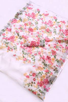 white printed pure cotton white saree with blouse 3