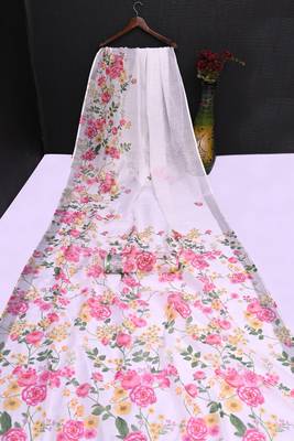 white printed pure cotton white saree with blouse 4