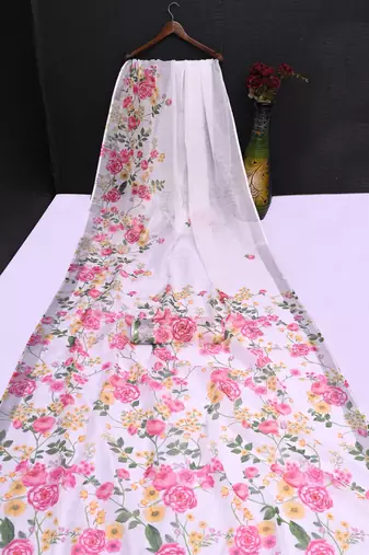 white printed pure cotton white saree with blouse