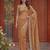 peach embroidered satin saree