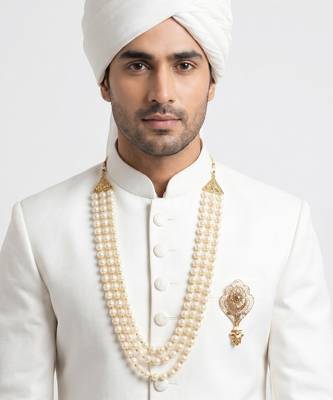   groom sherwani necklace moti mala layered for wedding | groom mala with brooch set 6