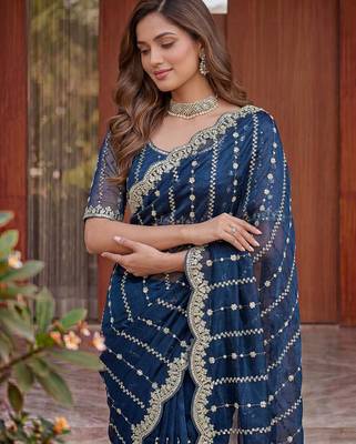sky_blue embroidered satin saree 4