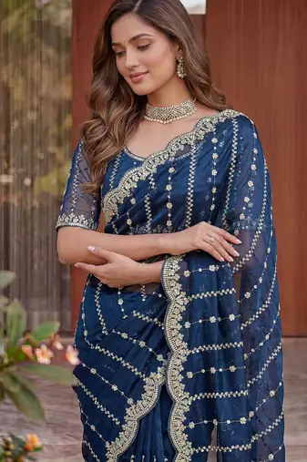 sky_blue embroidered satin saree