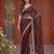 brown embroidered satin saree