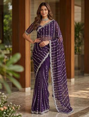blue embroidered satin saree 3