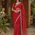 red embroidered satin saree