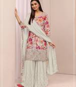 White chinon silk suit