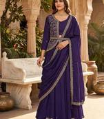 Purple Color Embrodery Zari And Sequence Work Georgette Saree