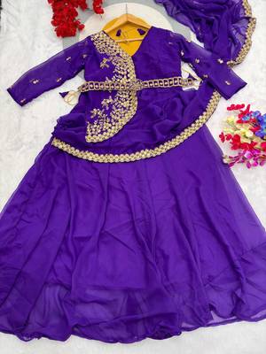 Purple Color Embrodery Zari And Sequence Work Georgette Saree 3