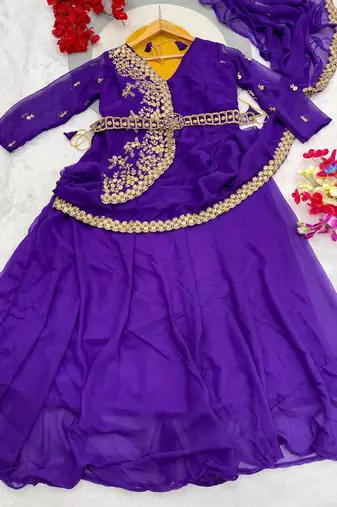 Purple Color Embrodery Zari And Sequence Work Georgette Saree