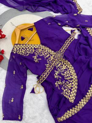 Purple Color Embrodery Zari And Sequence Work Georgette Saree 4