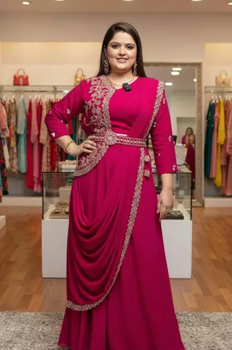 Rani Pink Color Embrodery Zari And Sequence Work Georgette Saree