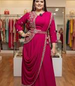 Rani Pink Color Embrodery Zari And Sequence Work Georgette Saree