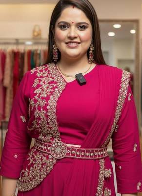 Rani Pink Color Embrodery Zari And Sequence Work Georgette Saree 2