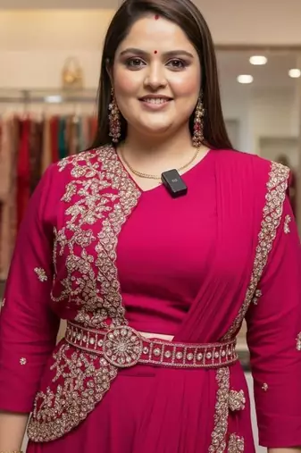 Rani Pink Color Embrodery Zari And Sequence Work Georgette Saree
