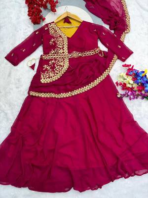 Rani Pink Color Embrodery Zari And Sequence Work Georgette Saree 3