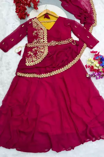 Rani Pink Color Embrodery Zari And Sequence Work Georgette Saree